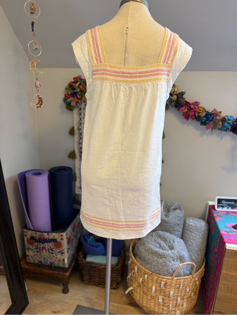 Faherty White Cotton Sundress with Pink & Yellow Trim - Picture 5 of 6